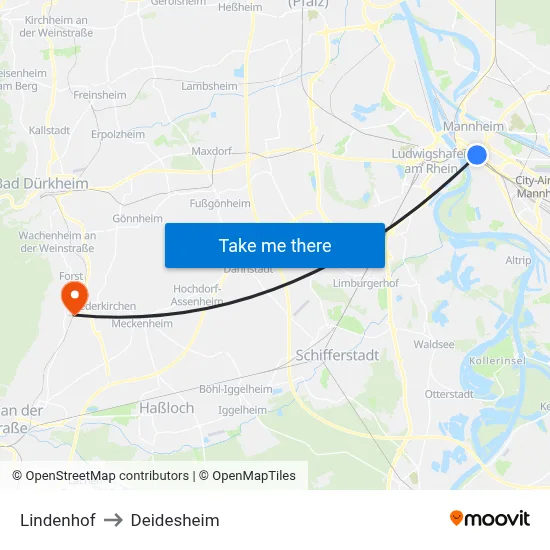 Lindenhof to Deidesheim map