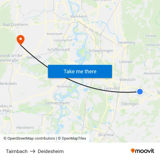 Tairnbach to Deidesheim map
