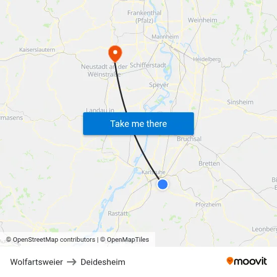 Wolfartsweier to Deidesheim map