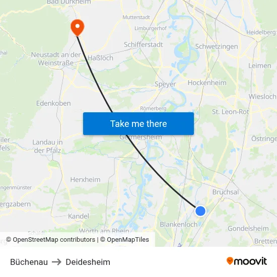Büchenau to Deidesheim map