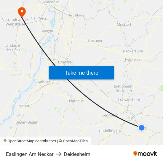 Esslingen Am Neckar to Deidesheim map