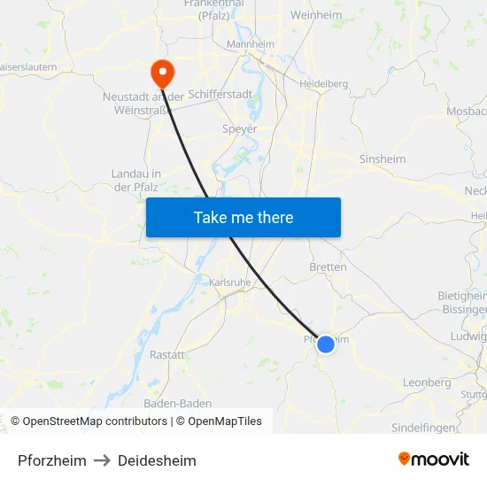 Pforzheim to Deidesheim map
