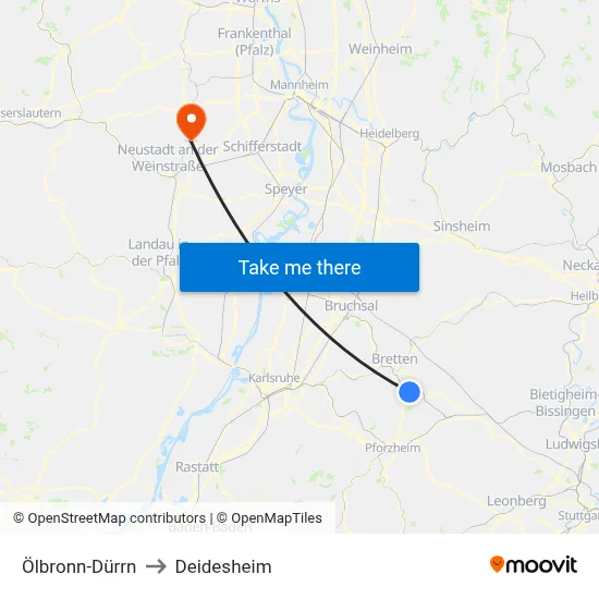 Ölbronn-Dürrn to Deidesheim map