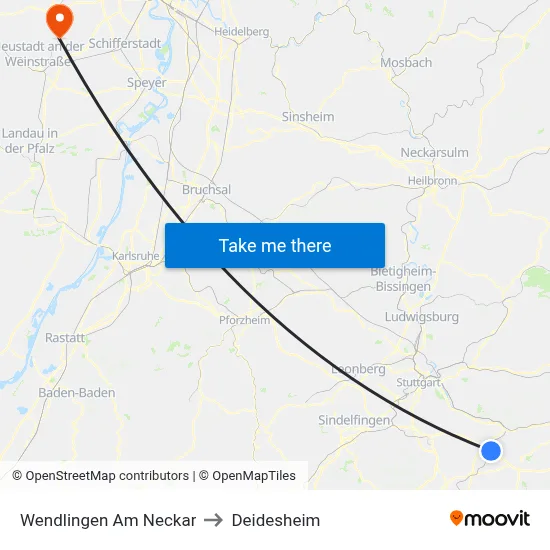 Wendlingen Am Neckar to Deidesheim map