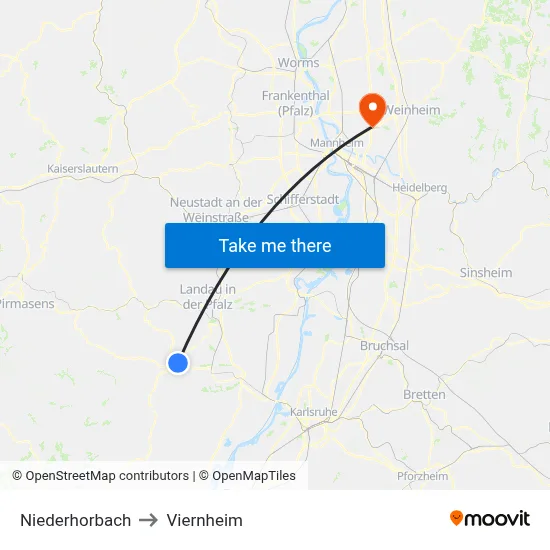 Niederhorbach to Viernheim map