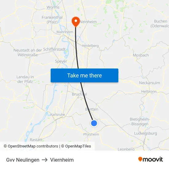 Gvv Neulingen to Viernheim map