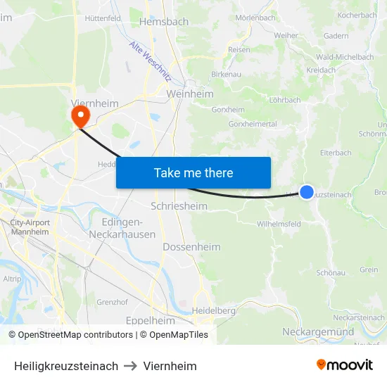 Heiligkreuzsteinach to Viernheim map