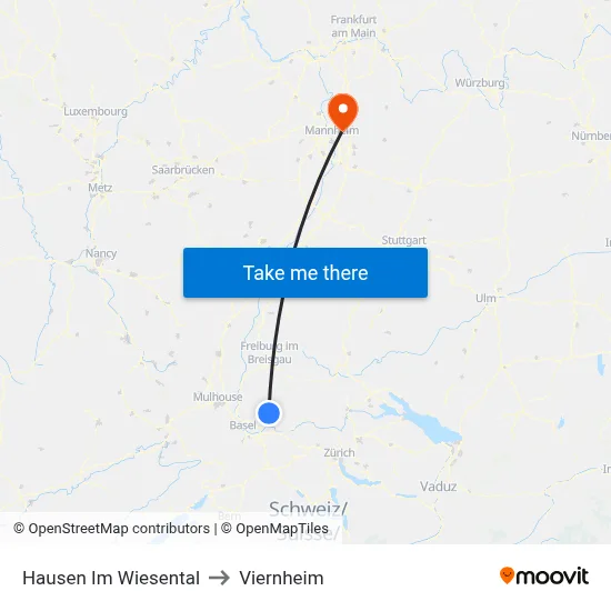 Hausen Im Wiesental to Viernheim map
