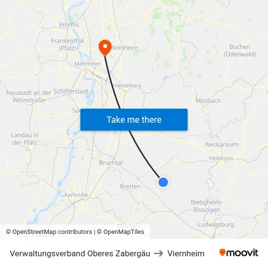 Verwaltungsverband Oberes Zabergäu to Viernheim map