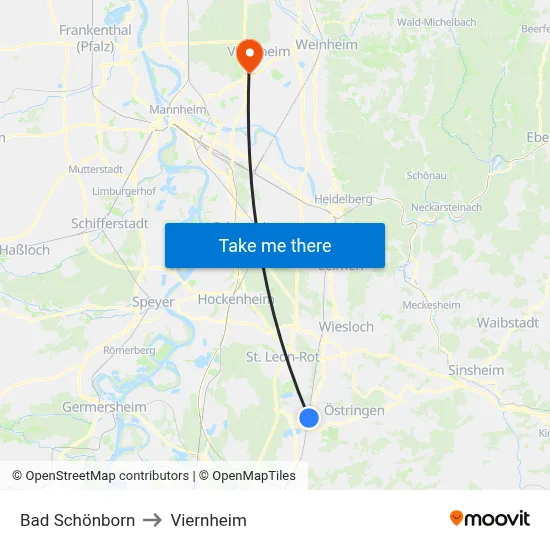 Bad Schönborn to Viernheim map