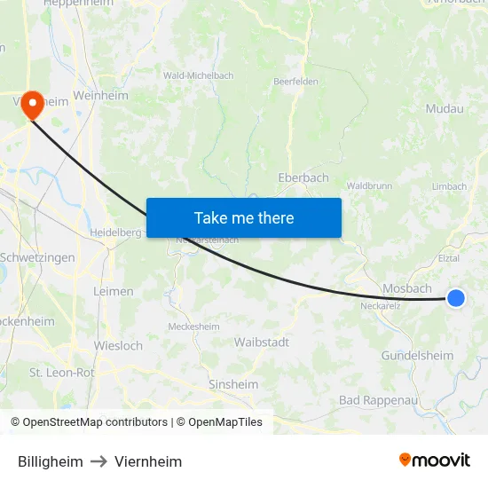 Billigheim to Viernheim map