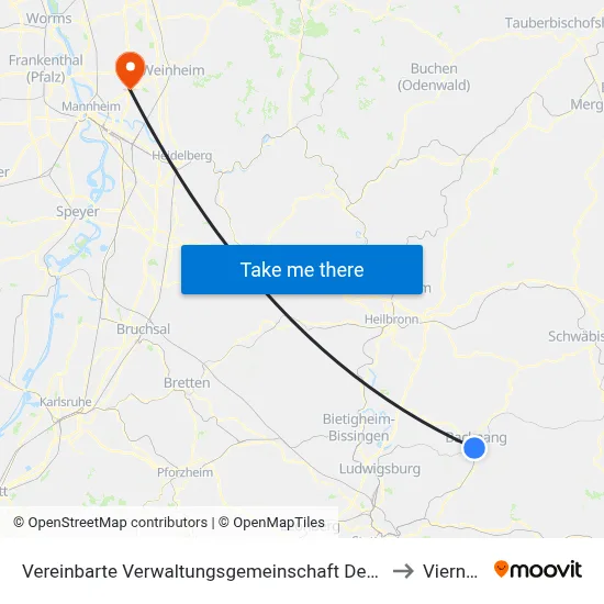 Vereinbarte Verwaltungsgemeinschaft Der Stadt Backnang to Viernheim map