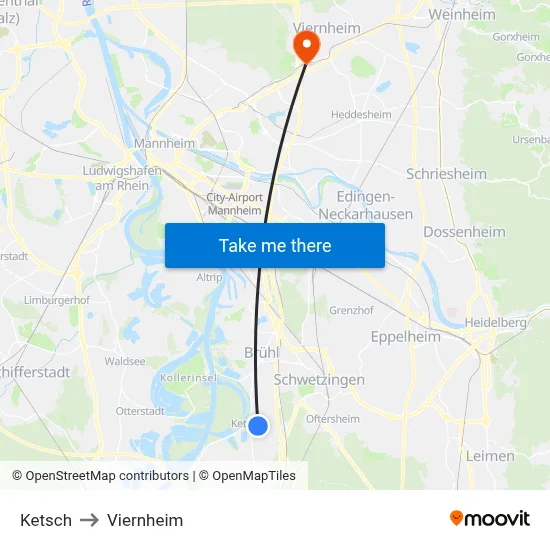 Ketsch to Viernheim map