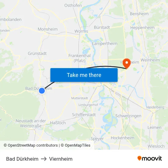Bad Dürkheim to Viernheim map