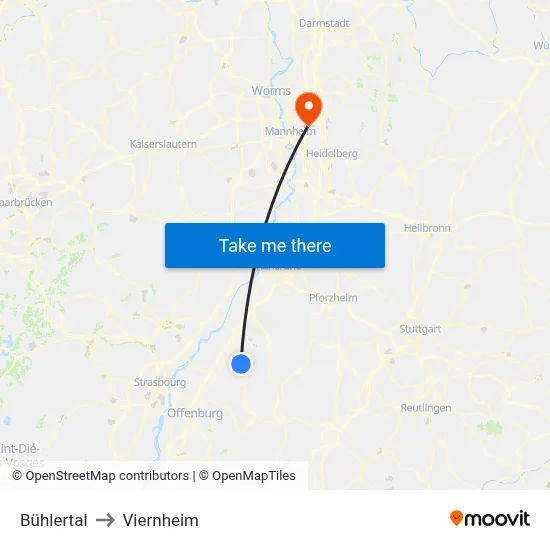 Bühlertal to Viernheim map