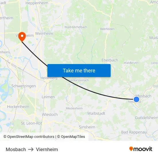 Mosbach to Viernheim map