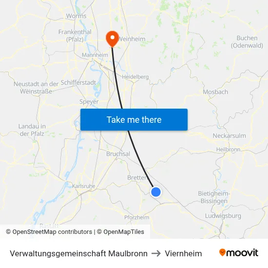 Verwaltungsgemeinschaft Maulbronn to Viernheim map