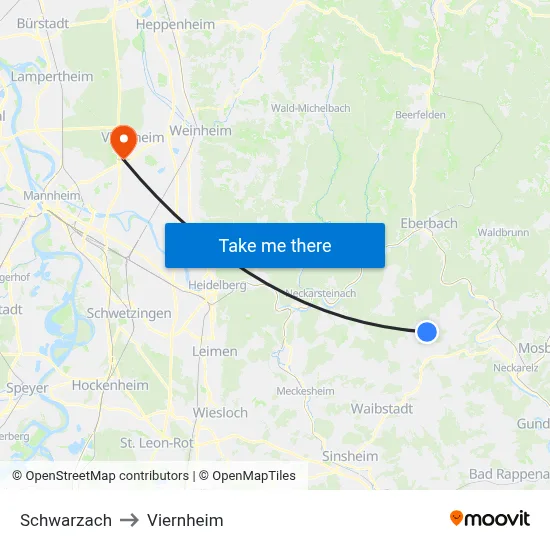Schwarzach to Viernheim map