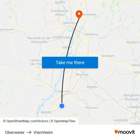 Oberweier to Viernheim map