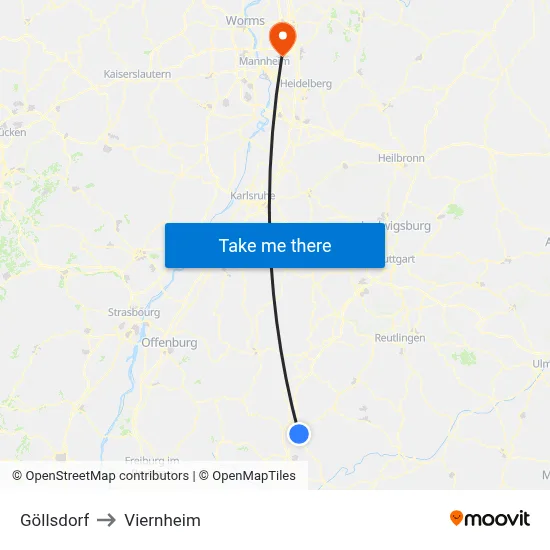 Göllsdorf to Viernheim map