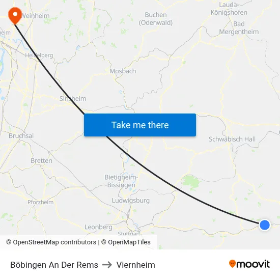 Böbingen An Der Rems to Viernheim map