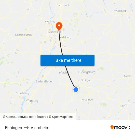 Ehningen to Viernheim map