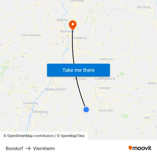 Bondorf to Viernheim map