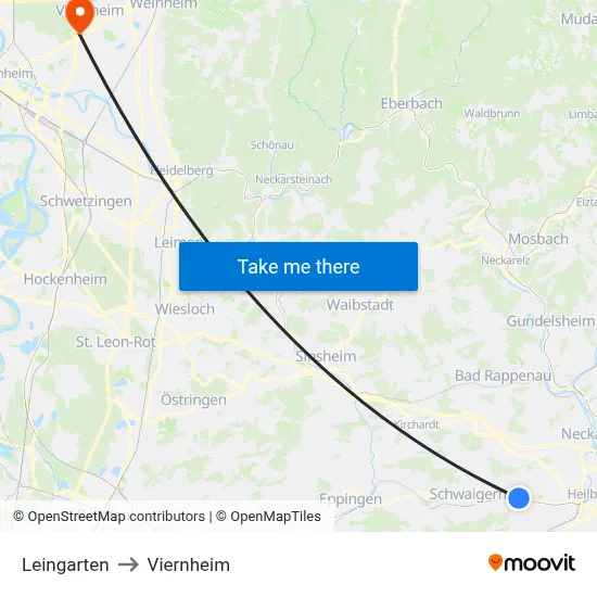 Leingarten to Viernheim map