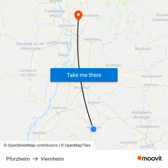 Pforzheim to Viernheim map