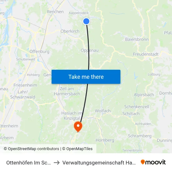 Ottenhöfen Im Schwarzwald to Verwaltungsgemeinschaft Haslach Im Kinzigtal map