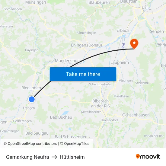 Gemarkung Neufra to Hüttisheim map