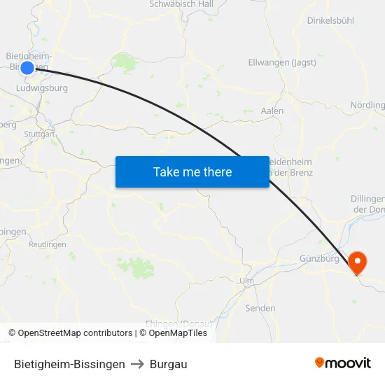 Bietigheim-Bissingen to Burgau map