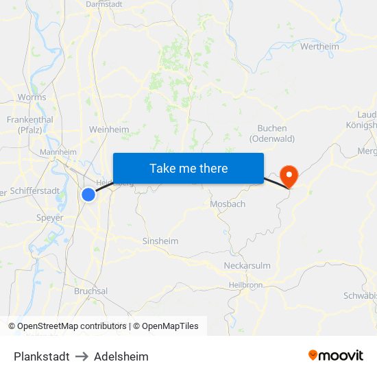 Plankstadt to Adelsheim map