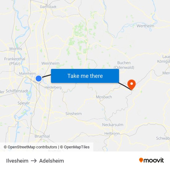 Ilvesheim to Adelsheim map