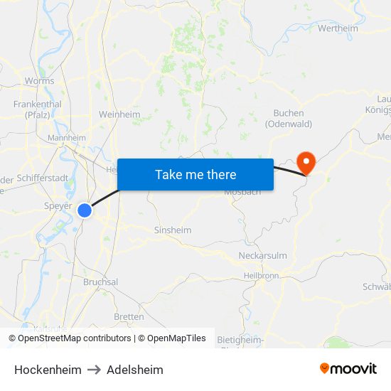 Hockenheim to Adelsheim map