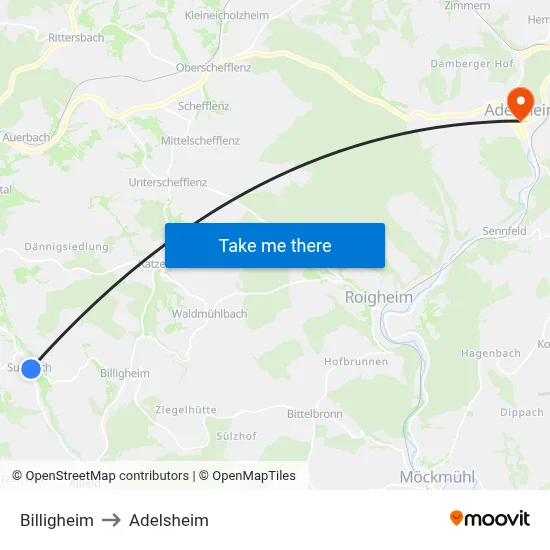 Billigheim to Adelsheim map
