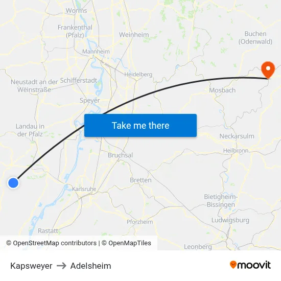 Kapsweyer to Adelsheim map