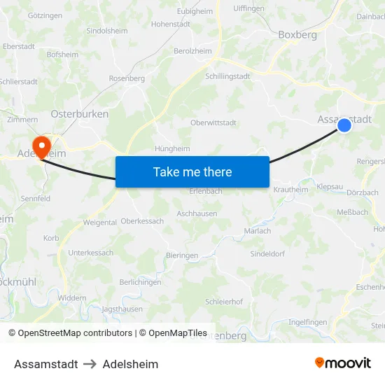 Assamstadt to Adelsheim map