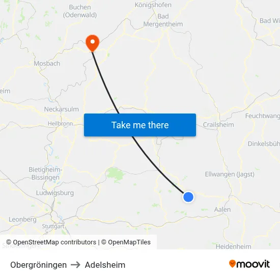 Obergröningen to Adelsheim map