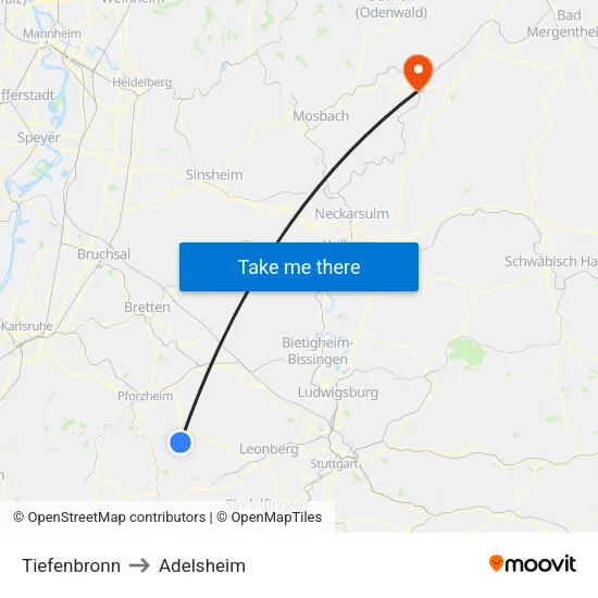 Tiefenbronn to Adelsheim map