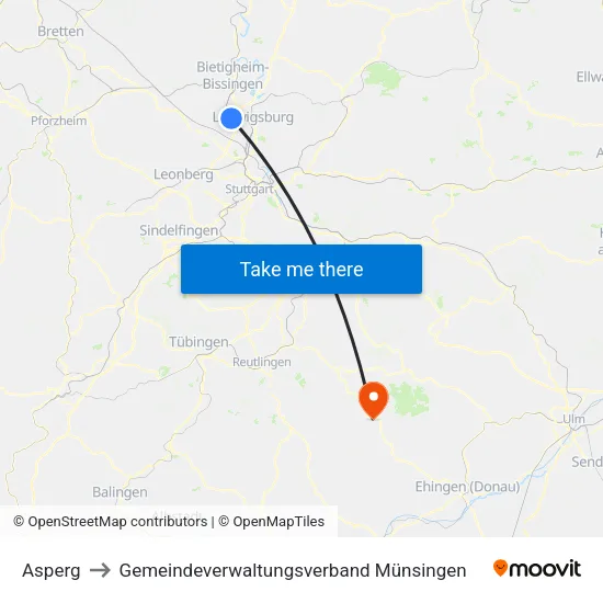 Asperg to Gemeindeverwaltungsverband Münsingen map