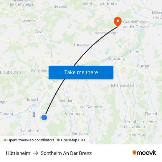 Hüttisheim to Sontheim An Der Brenz map