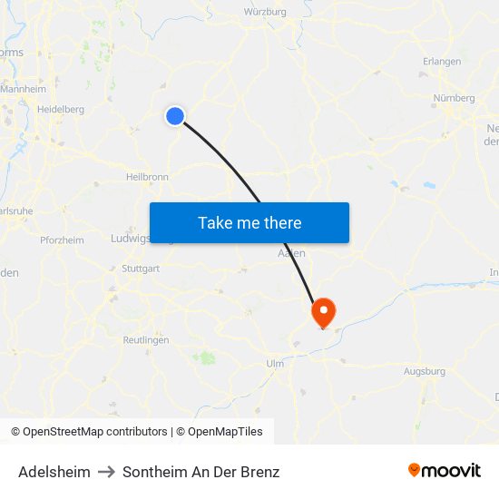 Adelsheim to Sontheim An Der Brenz map