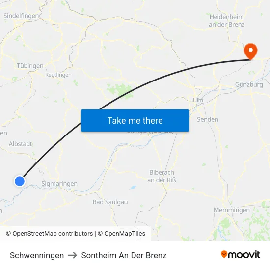 Schwenningen to Sontheim An Der Brenz map