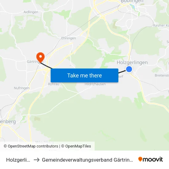 Holzgerlingen to Gemeindeverwaltungsverband Gärtringen / Ehningen map