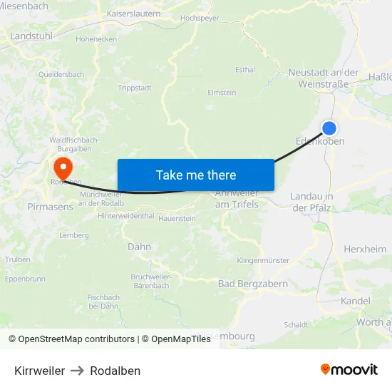 Kirrweiler to Rodalben map