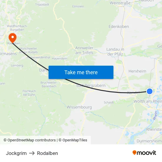 Jockgrim to Rodalben map