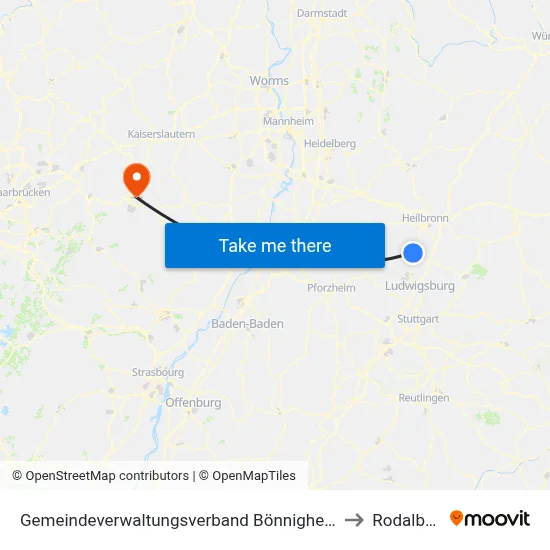 Gemeindeverwaltungsverband Bönnigheim to Rodalben map
