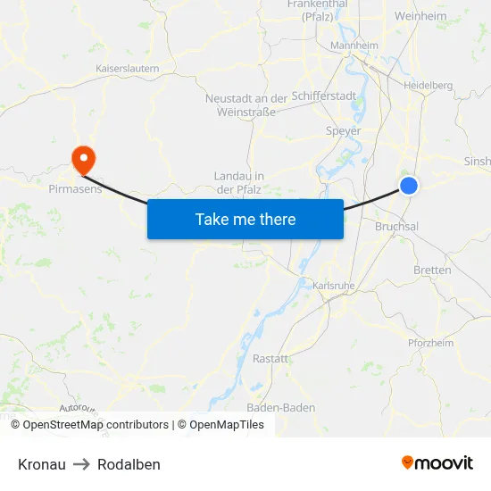 Kronau to Rodalben map
