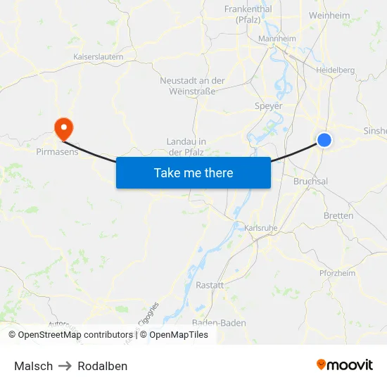 Malsch to Rodalben map